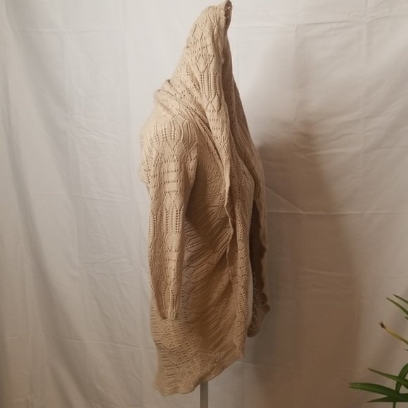 ⭐last CHANCE ⭐ Open front cardigan sweater crochet cascading 3/4 sleeve M tan - Picture 8 of 12